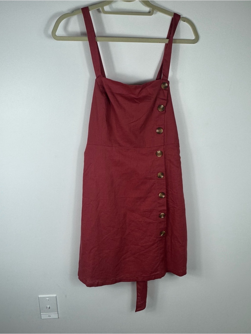 Lulus Louetta Rust Red Linen Blend Button-Down Mini Dress NEW Medium Summer - Picture 3 of 10